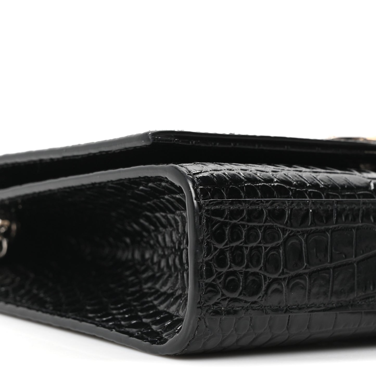Calfskin Crocodile Embossed Small Classic Monogram Kate Tassel Satchel Black