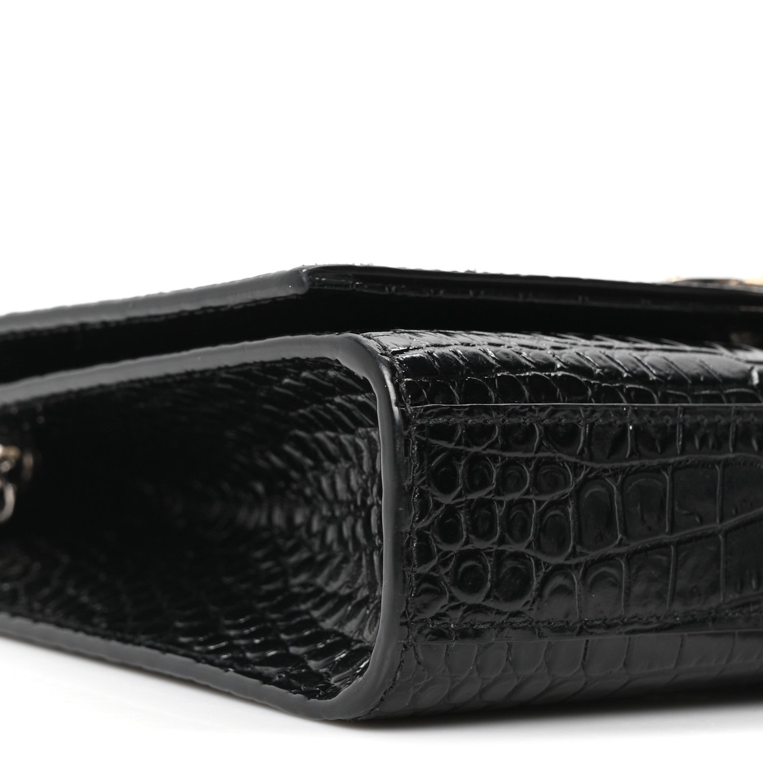 Saint Laurent Calfskin Crocodile Embossed Small Classic Monogram Kate Tassel Satchel Black 8 of 9