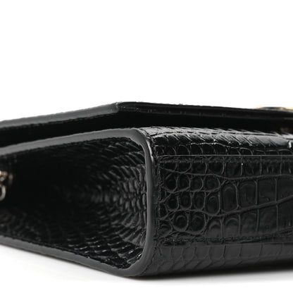 Saint Laurent Calfskin Crocodile Embossed Small Classic Monogram Kate Tassel Satchel Black 8 of 9