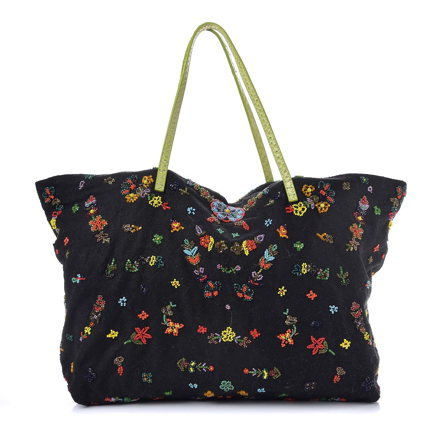 Canvas Lizard Floral Beaded Tote Multicolor