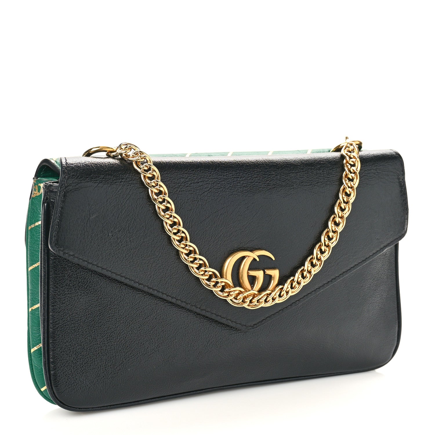 Gucci Calfskin Diagonal GG Medium Thiara Double Envelope Shoulder Bag Emerald Green Black 3 of 11