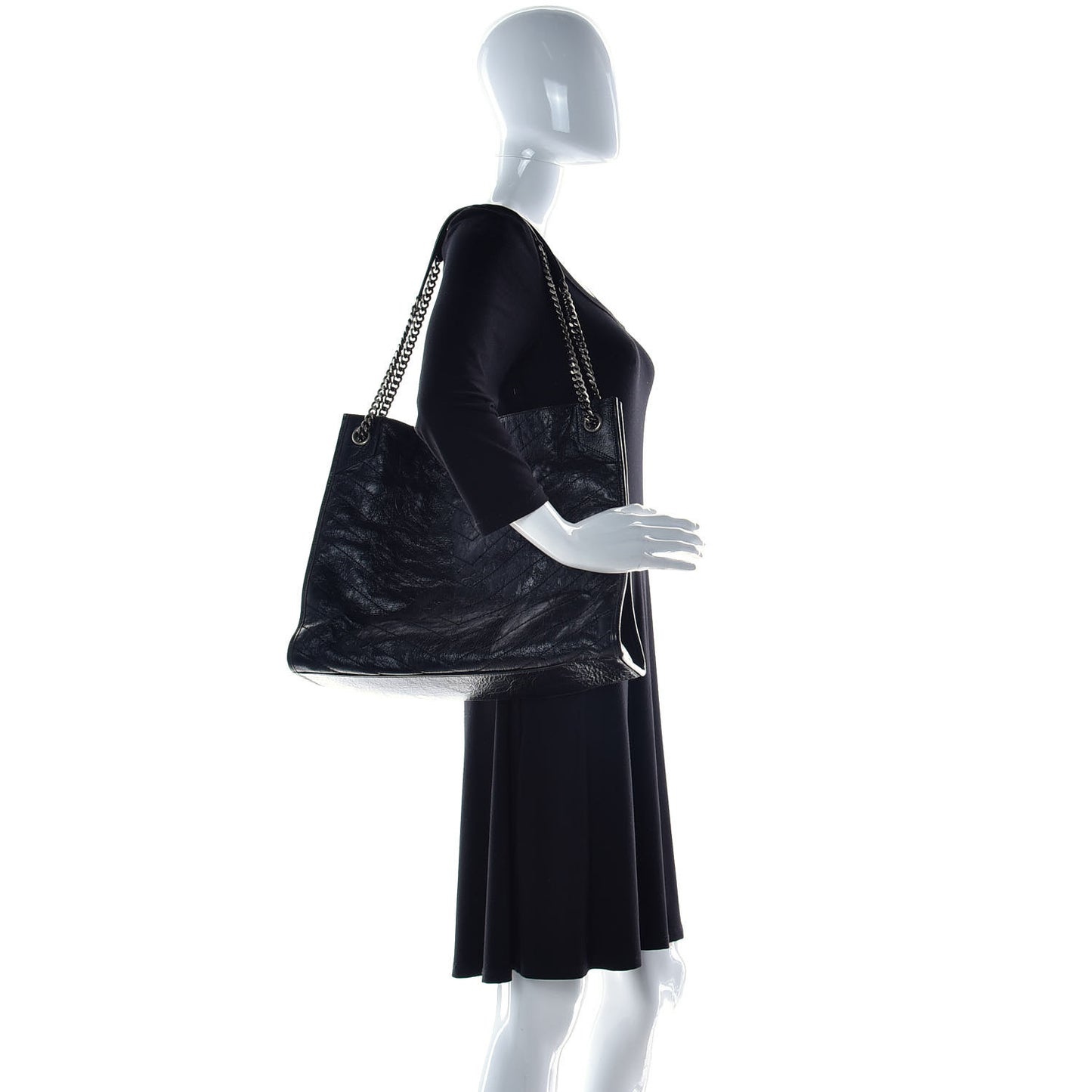 Crinkled Calfskin Matelasse Monogram Niki Shoulder Bag Black