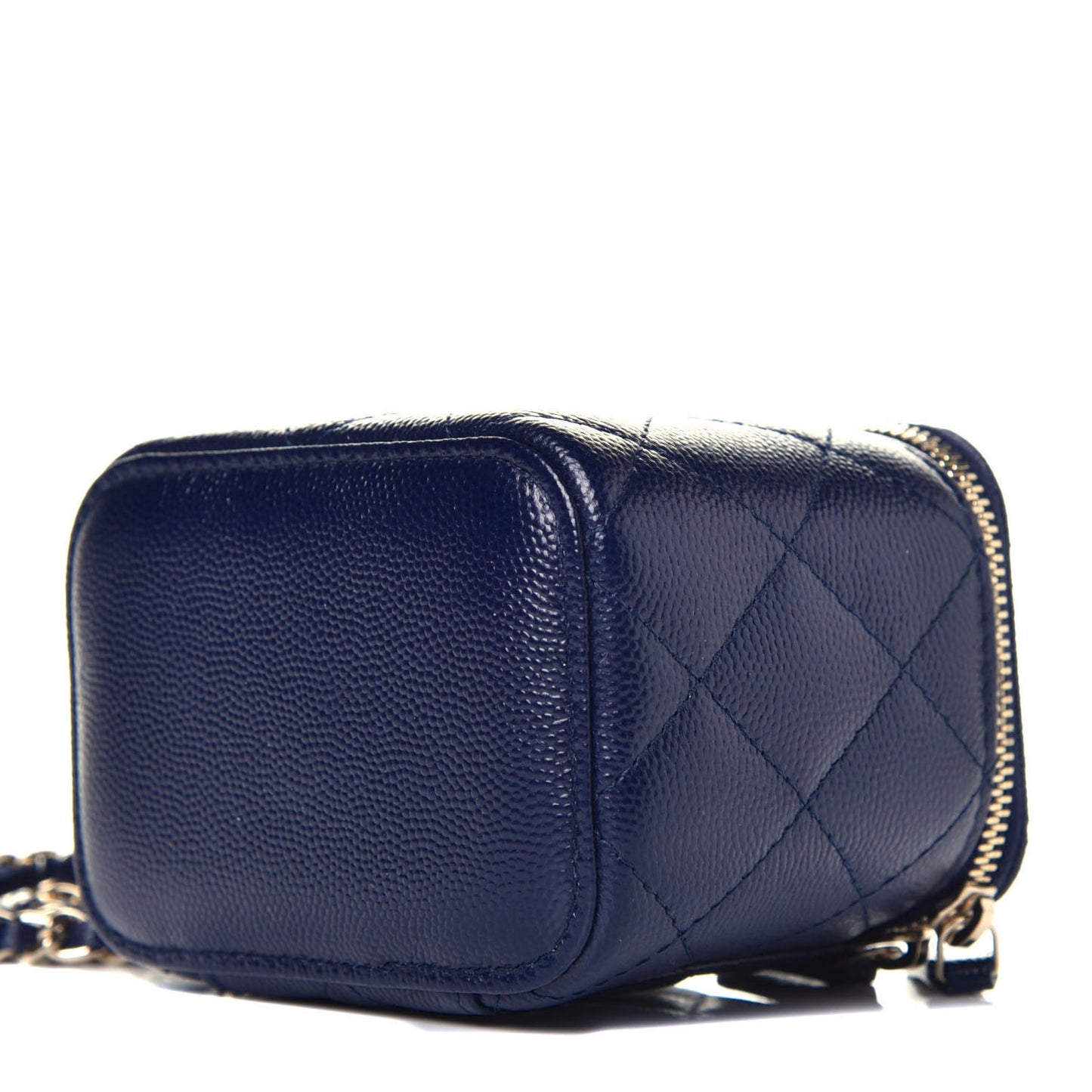 Caviar Quilted Mini Vanity Case With Chain Navy Blue