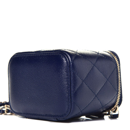 Chanel Caviar Quilted Mini Vanity Case With Chain Navy Blue 8 of 9