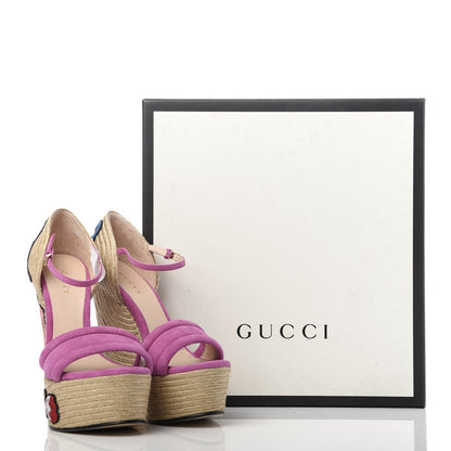 Gucci Kid Scamosciato Ophelia Espadrille Platform Wedge Sandals 35 Rododendro 9 of 9