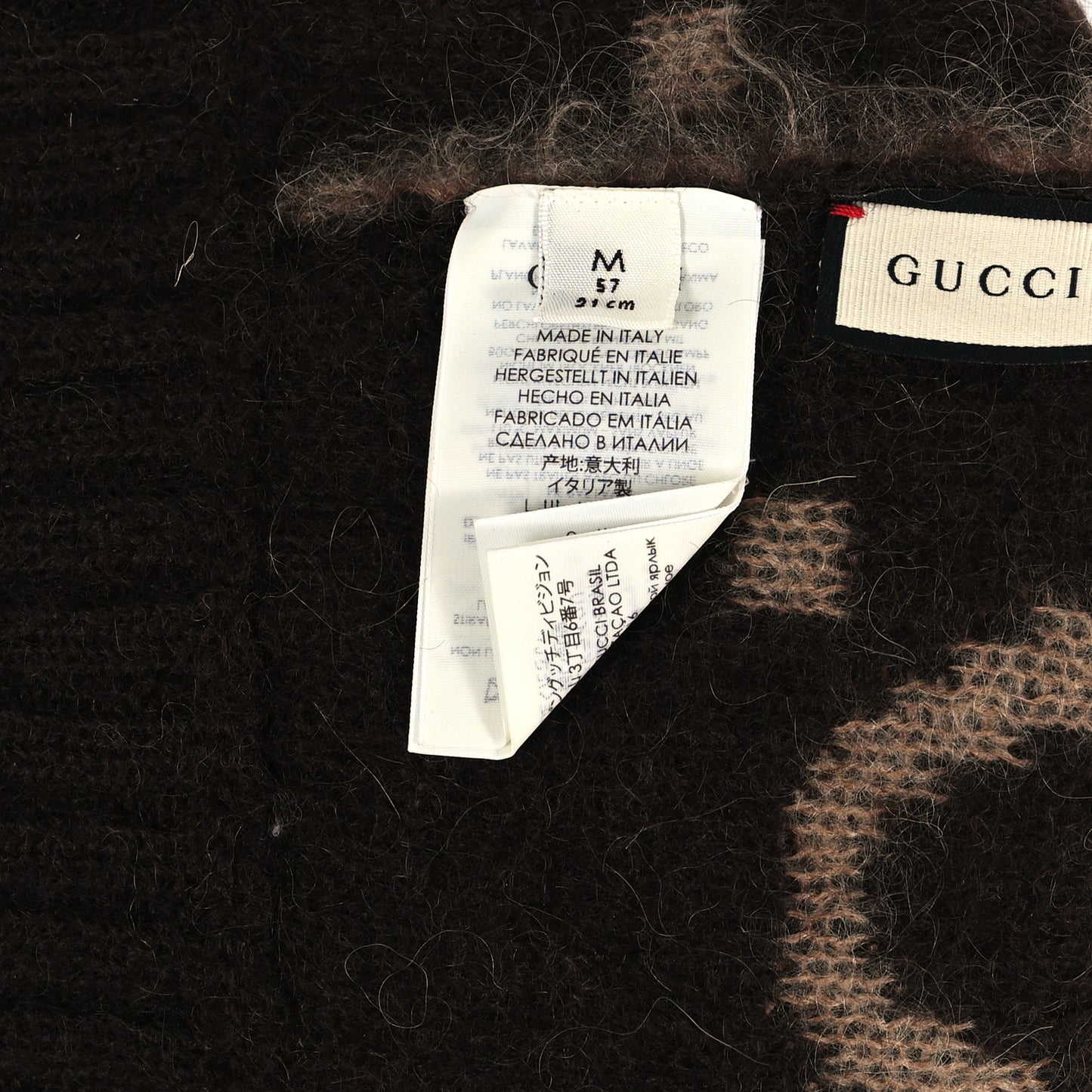 Mohair Monogram Jumbo GG Brushat Beanie Hat M Beige Dark Brown