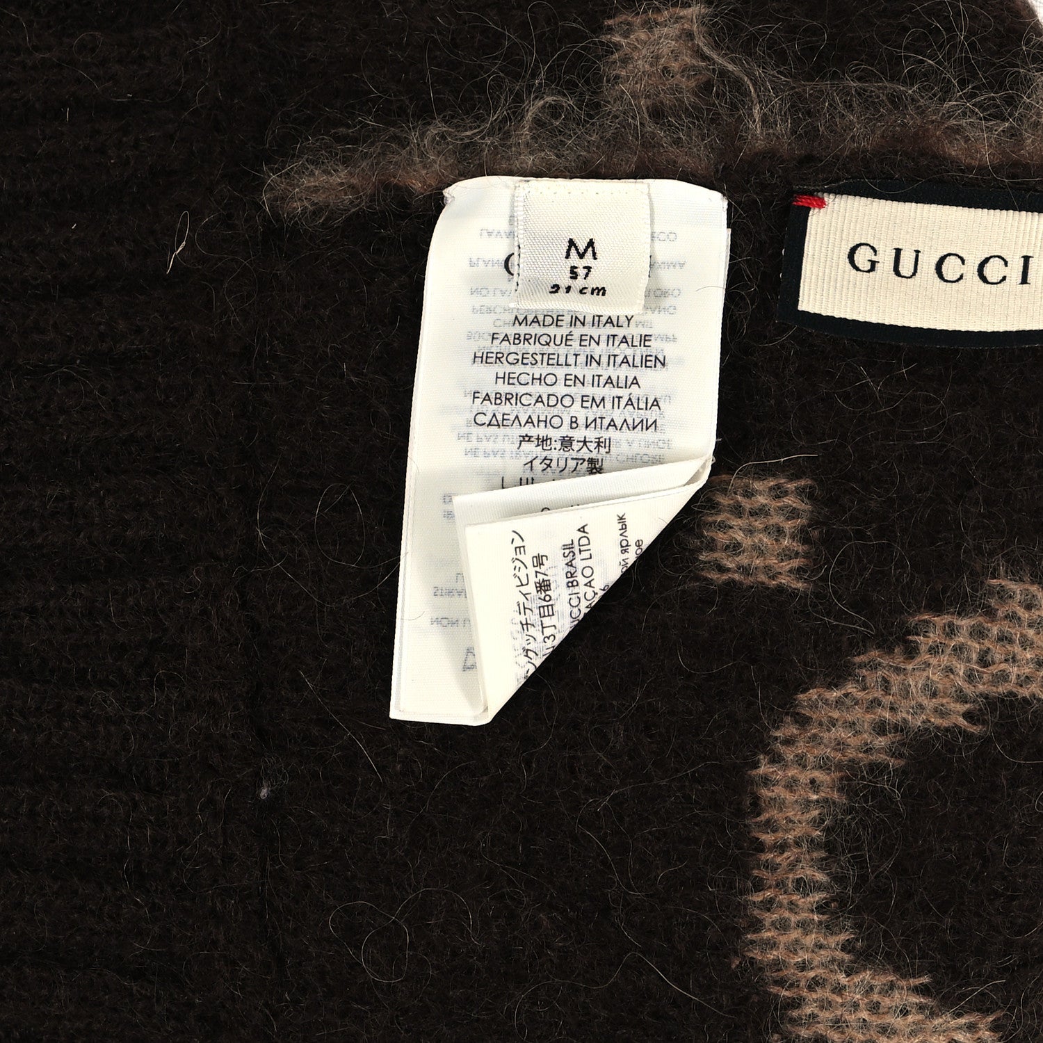 Gucci Mohair Monogram Jumbo GG Brushat Beanie Hat M Beige Dark Brown 5 of 5