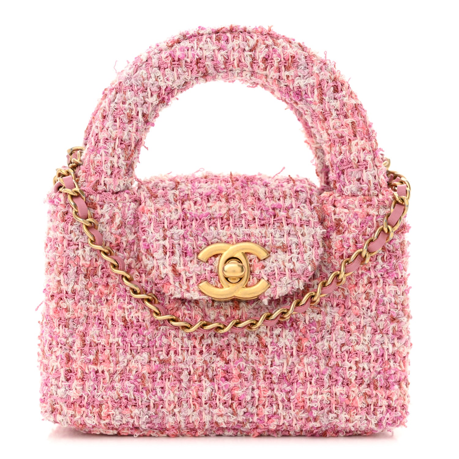 Chanel Tweed Quilted Mini Nano Kelly Shopper Pink 1 of 11