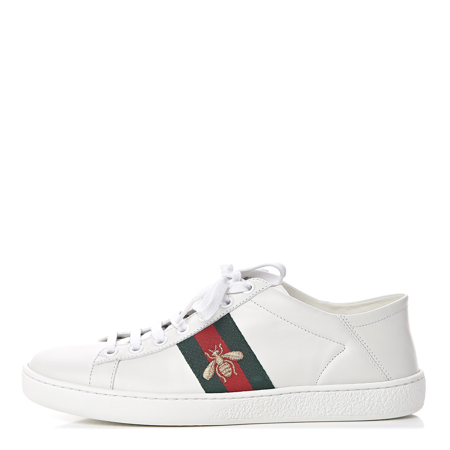 Gucci Calfskin Web Bee Embroidered Womens Ace Sneakers 37.5 White Green 1 of 9