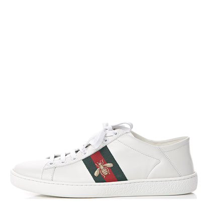 Gucci Calfskin Web Bee Embroidered Womens Ace Sneakers 37.5 White Green 1 of 9