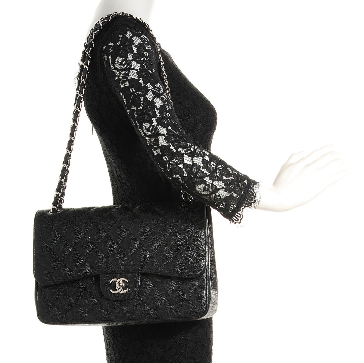 Caviar Quilted Jumbo Double Flap Black