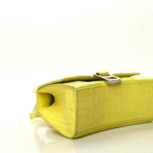Shiny Calfskin Crocodile Embossed Hourglass Top Handle Bag XS Light Yellow