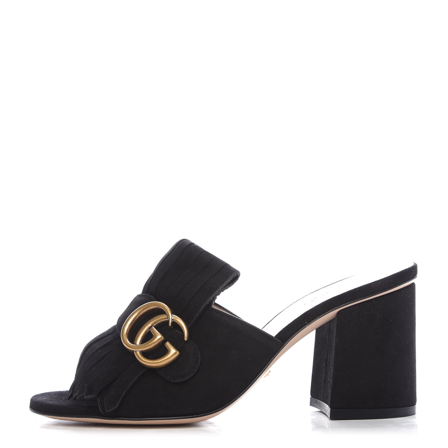 Gucci Kid Scamosciato GG Marmont Fringe 75mm Slide Sandals 36 Black 1 of 8