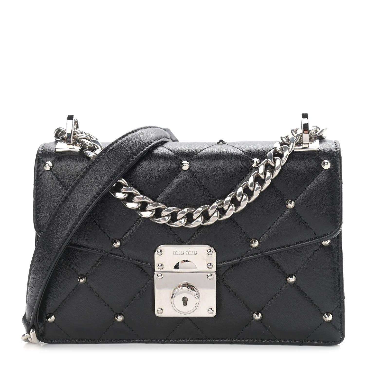 Miu Miu Pattina Nappa Crystal Studded Borchie Flap Bag Black 1 of 9