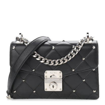 Miu Miu Pattina Nappa Crystal Studded Borchie Flap Bag Black 1 of 9