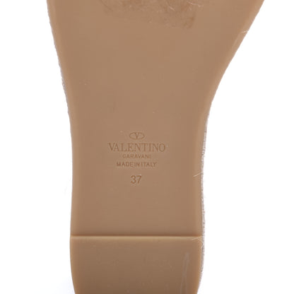Valentino Garavani Metallic Grained Calfskin Rockstud Ankle Wrap Espadrille Flatform Sandals 37 Skin Natural 6 of 8