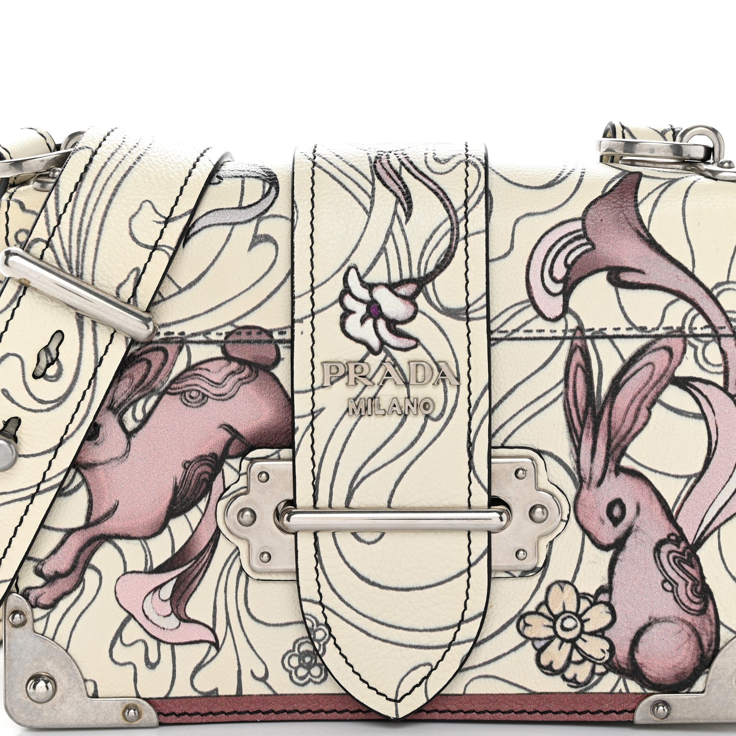 Prada X JAMES JEAN Glace Calfskin Rabbit Print Cahier Bag Opaline