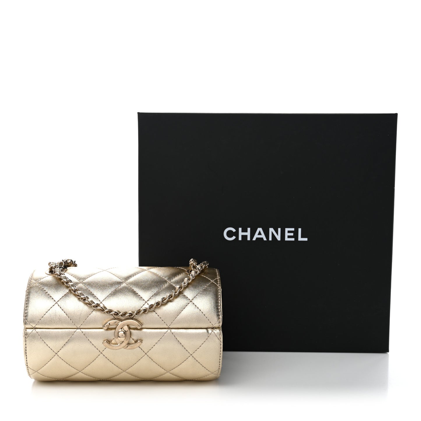 Metallic Lambskin Quilted Barrel Crossbody Bag Gold