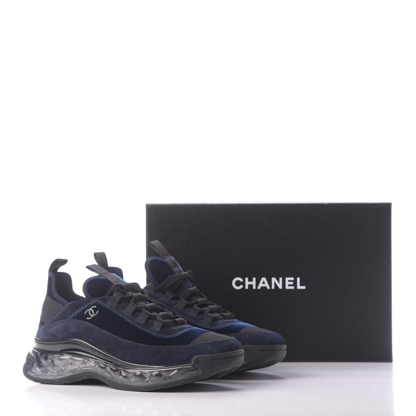 Suede Calfskin Velvet Grosgrain CC Sneakers 41 Navy Blue Black