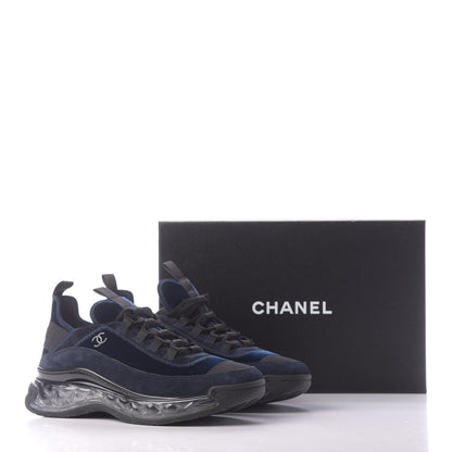 Chanel Suede Calfskin Velvet Grosgrain CC Sneakers 41 Navy Blue Black 11 of 11