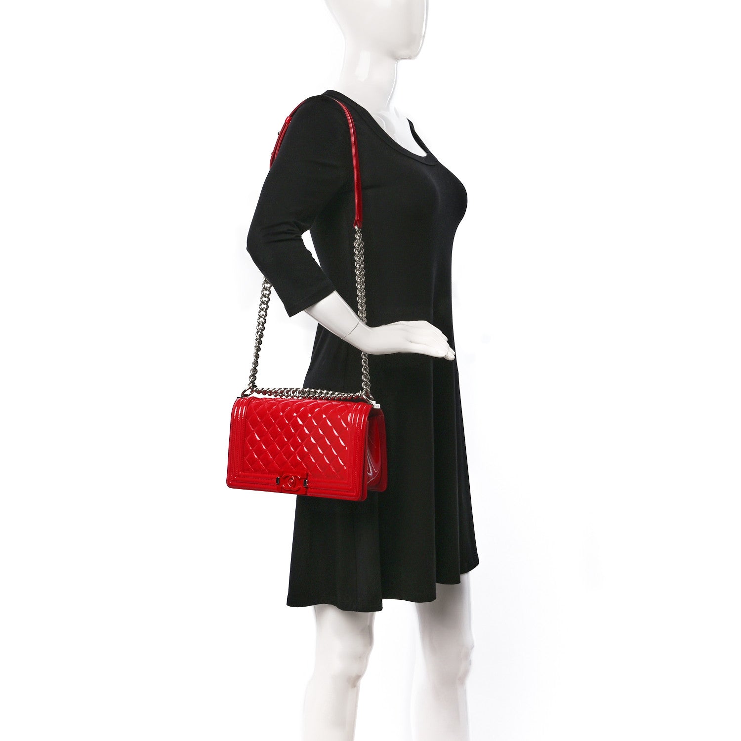Chanel Patent Calfskin Quilted Medium Plexiglass Boy Flap Red 2 of 9