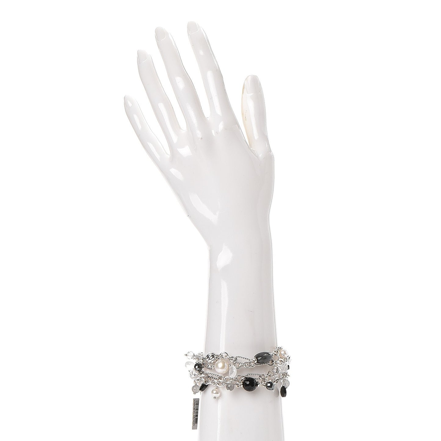 Sterling Silver Pearl Black Onyx Moonstone 20mm Bijoux Multi Strand Beaded Bracelet