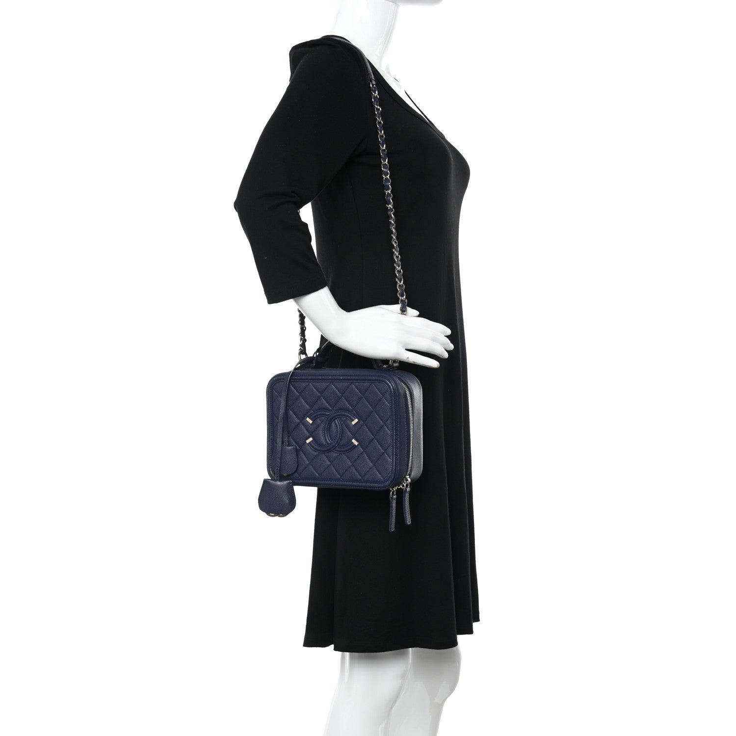 Chanel Caviar Quilted Medium CC Filigree Vanity Case Navy 2 of 14