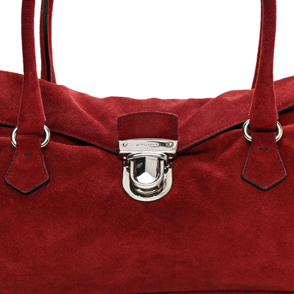 Prada Suede Camoscio Pushlock Easy Satchel Cerise 9 of 11