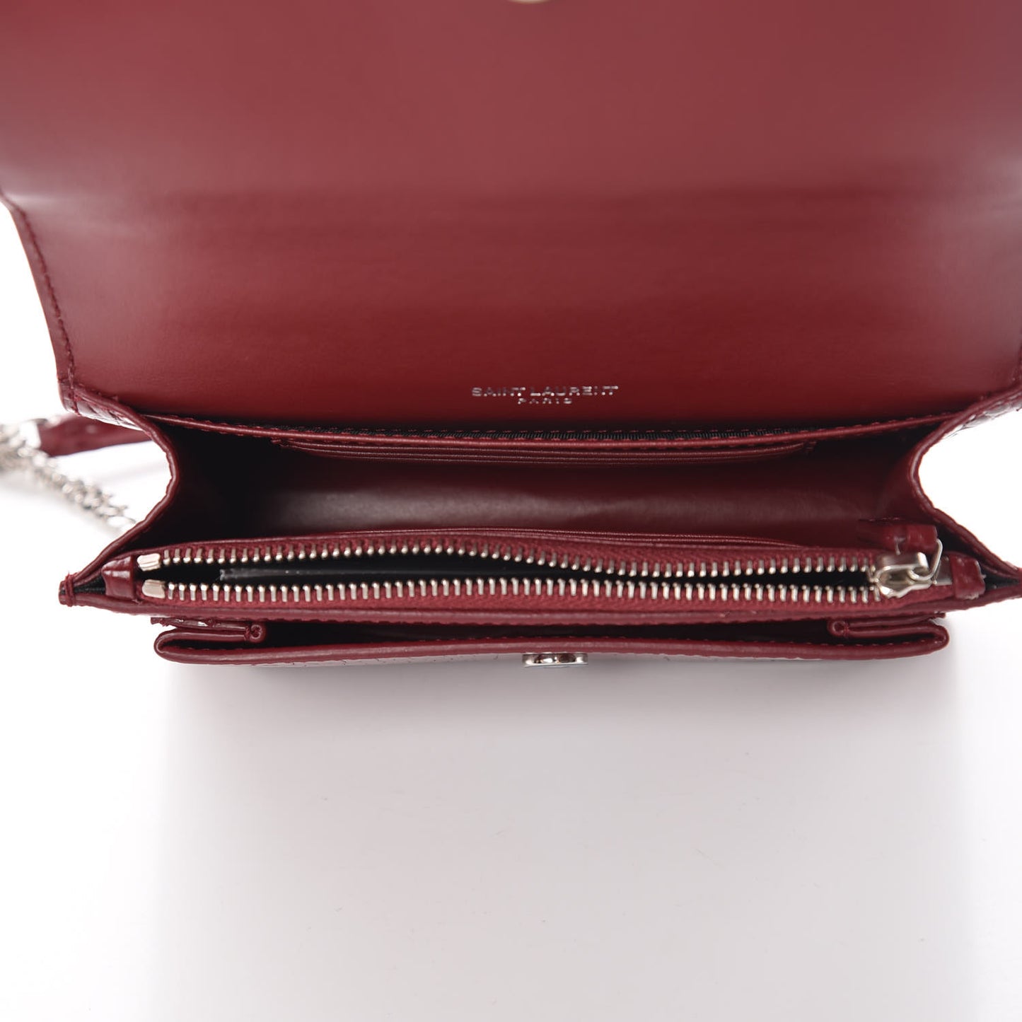Calfskin Crocodile Embossed Monogram Sunset Chain Wallet Palissandre