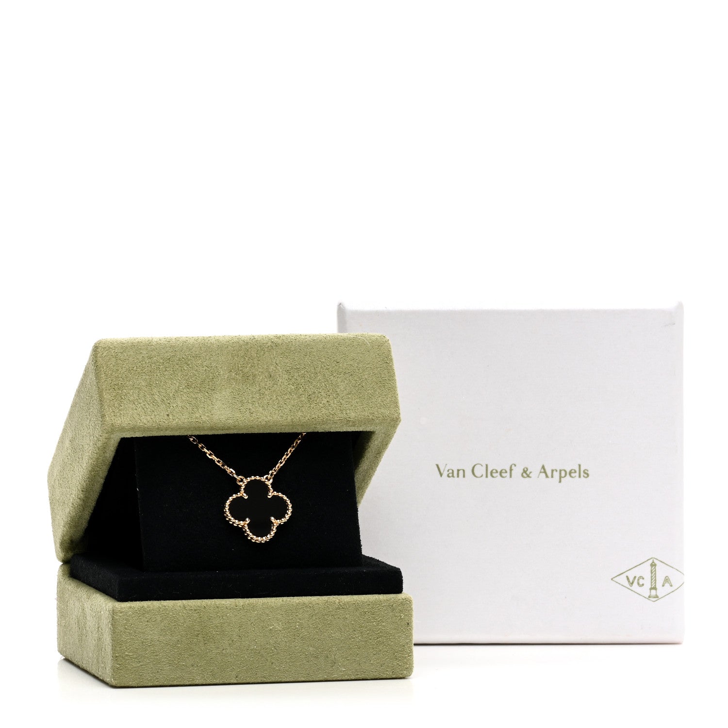 Van Cleef & Arpels 18K Yellow Gold Black Onyx Vintage Alhambra Pendant Necklace 6 of 6