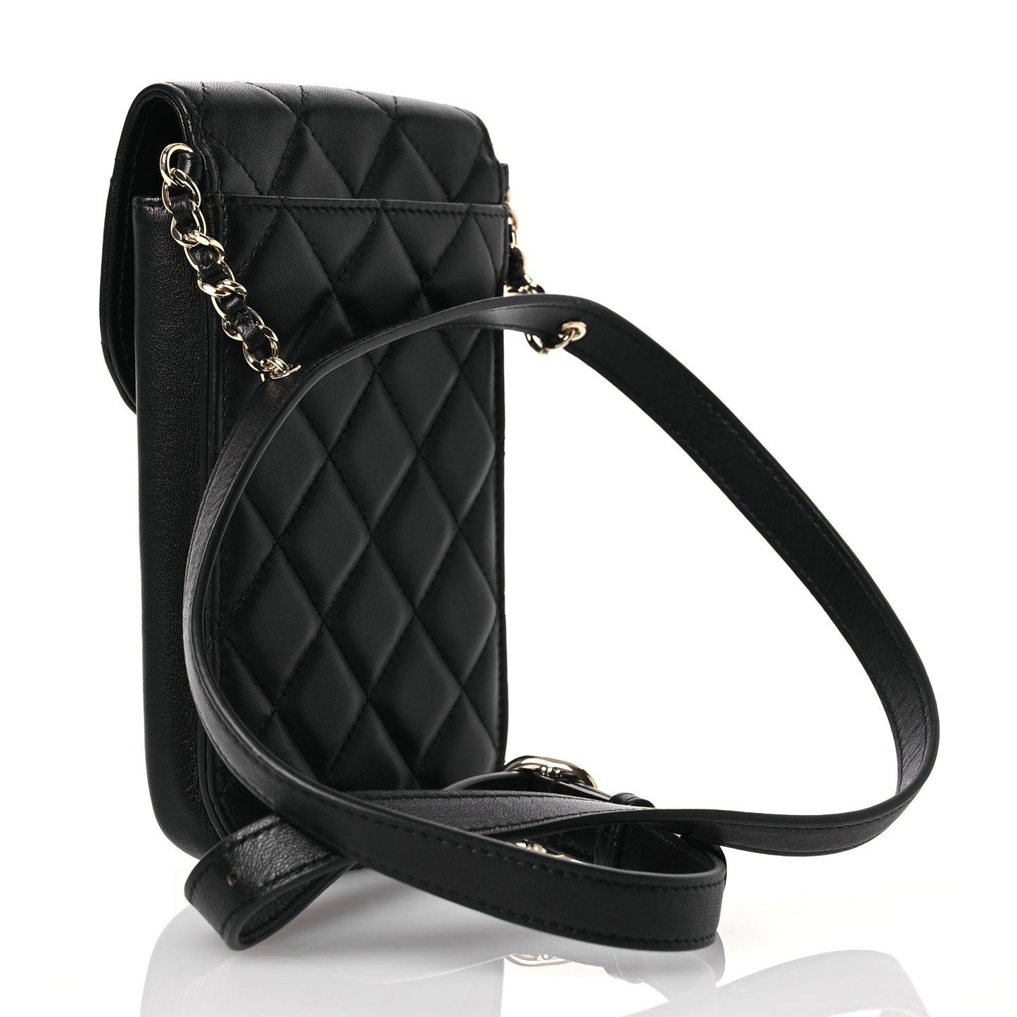 Lambskin Quilted Phone Chain Clutch Waist Bag Black