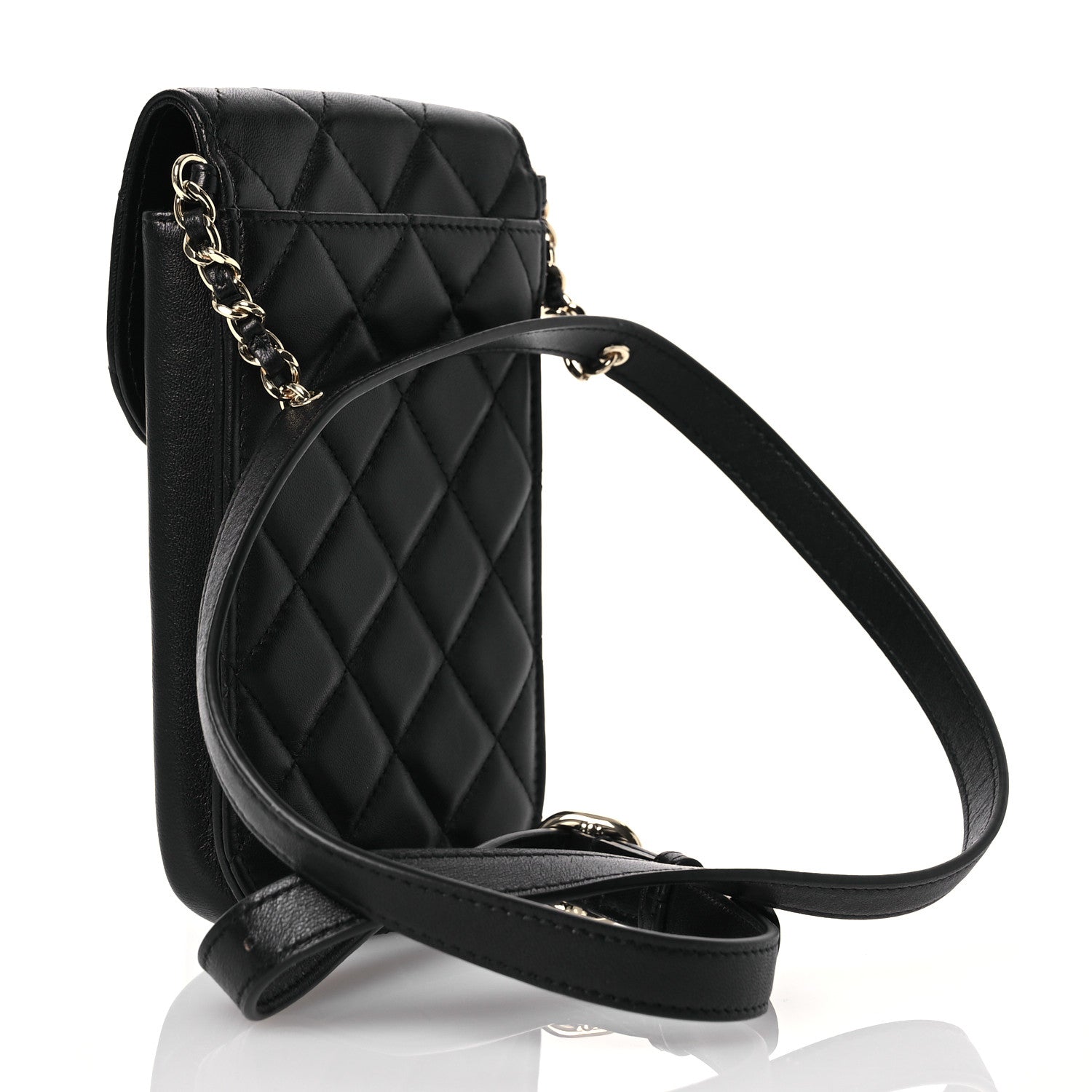 Chanel Lambskin Quilted Phone Chain Clutch Waist Bag Black 3 of 13
