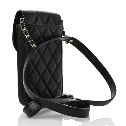 Chanel Lambskin Quilted Phone Chain Clutch Waist Bag Black 3 of 13