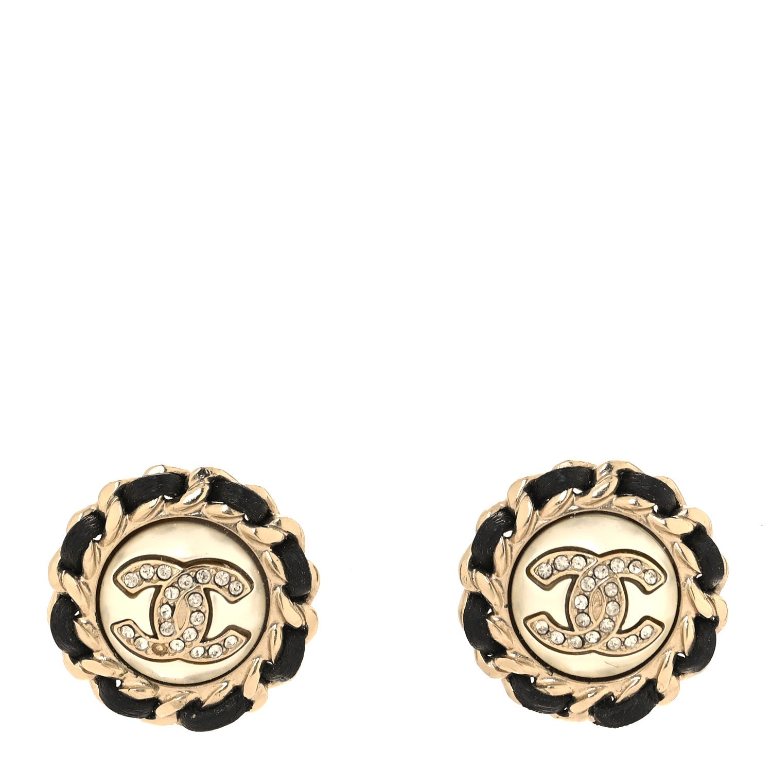 Chanel Pearl Crystal Lambskin CC Earrings Gold Black 1 of 6