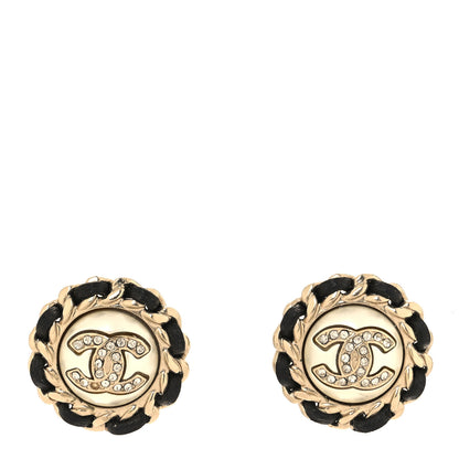 Chanel Pearl Crystal Lambskin CC Earrings Gold Black 1 of 6