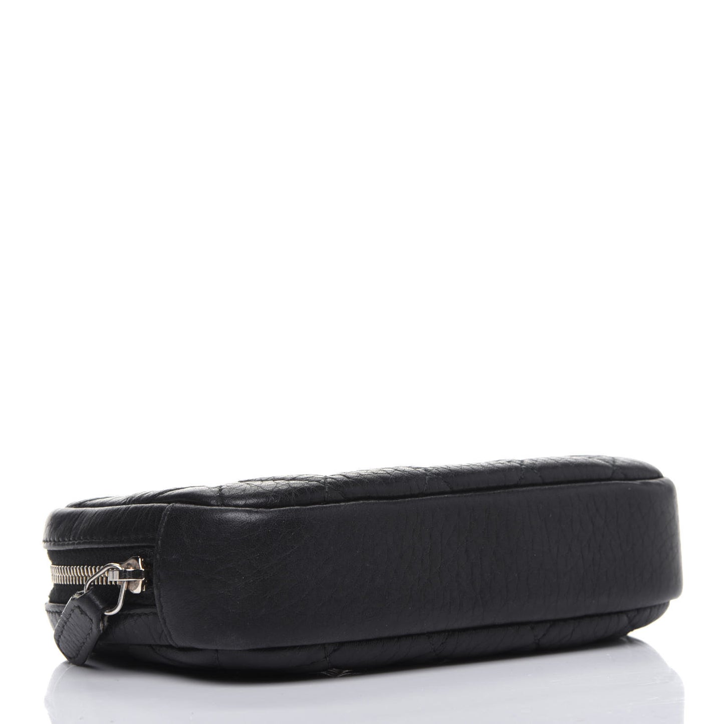 Calfskin Quilted Small Curvy Pouch Cosmetic Case Navy Blue