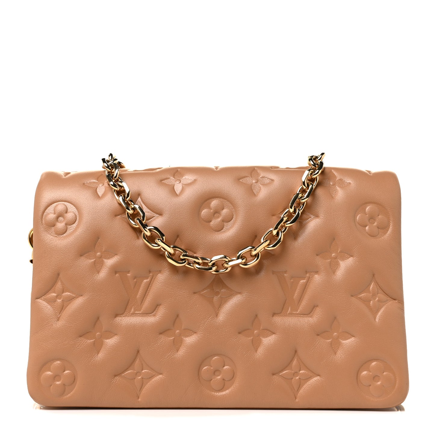 Lambskin Embossed Monogram Pochette Coussin Camel