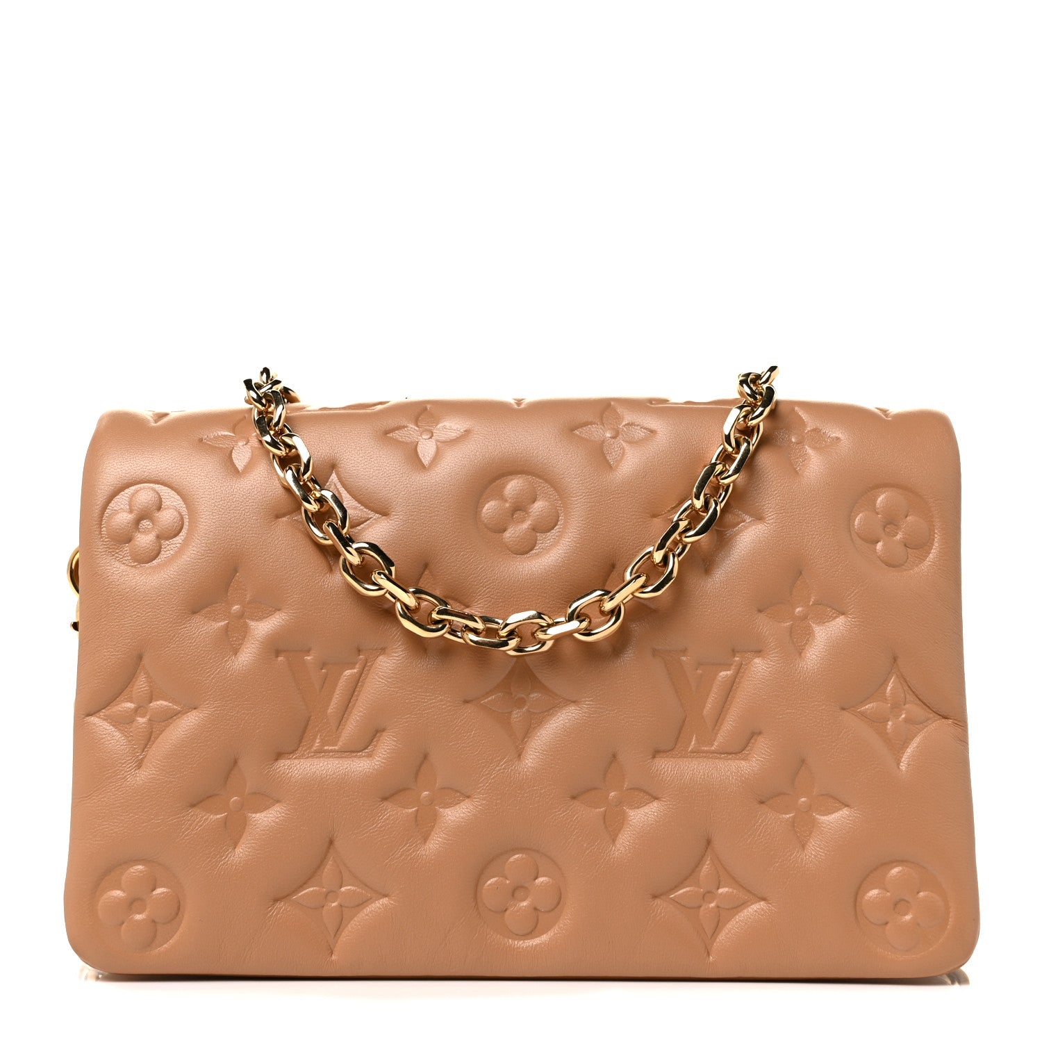 Louis Vuitton Lambskin Embossed Monogram Pochette Coussin Camel 1 of 8
