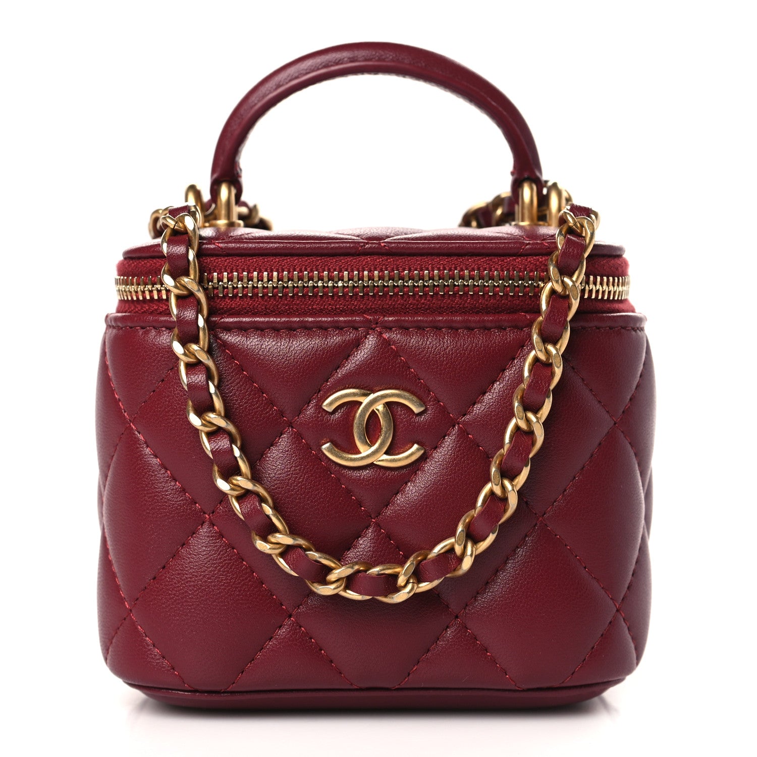 Chanel Lambskin Quilted Mini Top Handle Vanity Case With Chain Burgundy 1 of 10