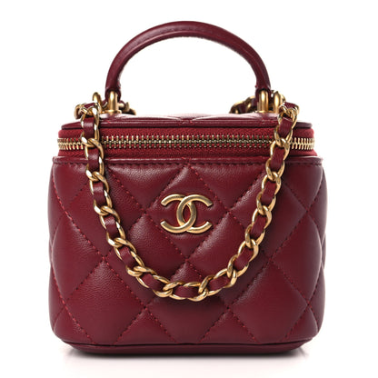 Chanel Lambskin Quilted Mini Top Handle Vanity Case With Chain Burgundy 1 of 10