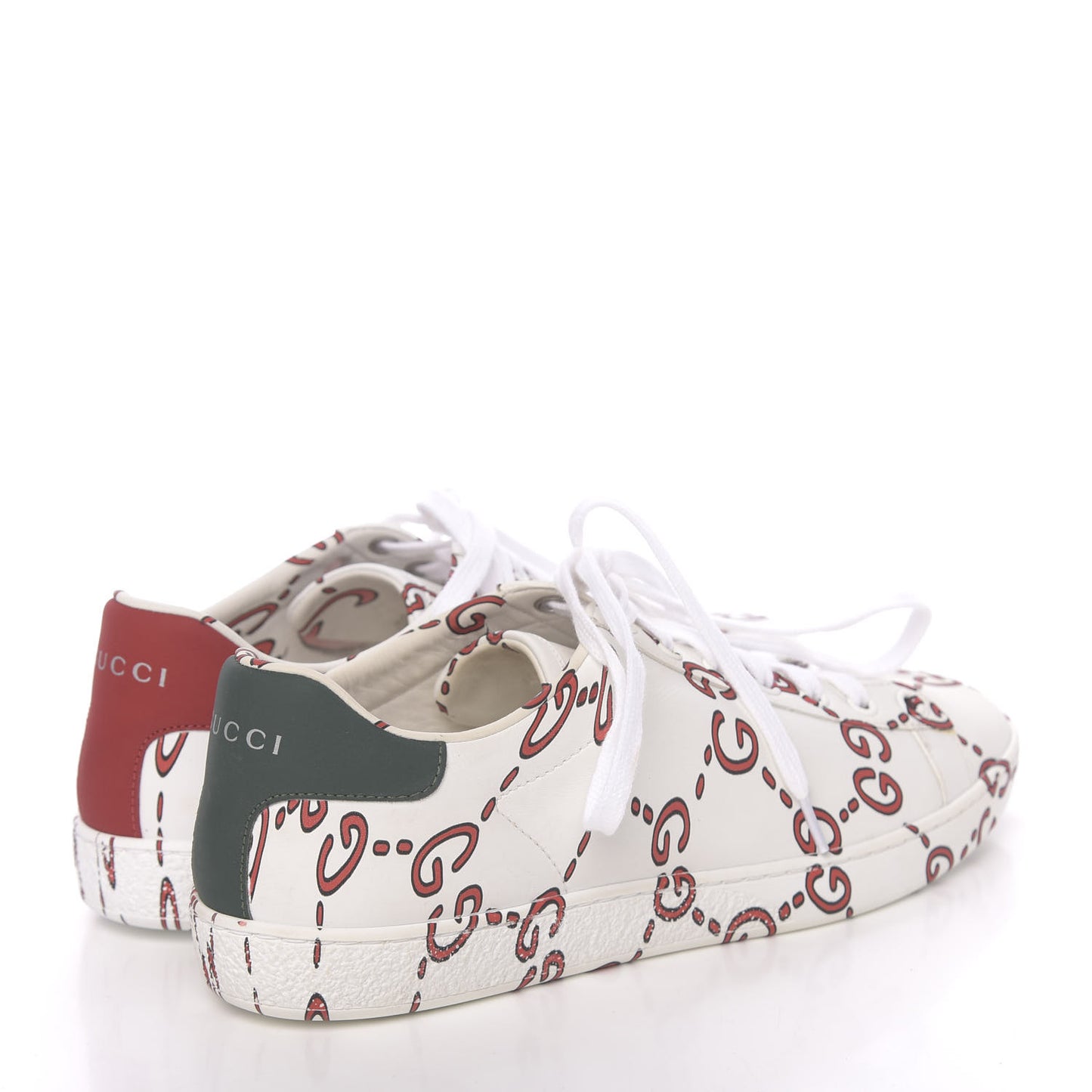 Calfskin GucciGhost Print Womens Ace Sneakers 38.5 White Hibiscus Red