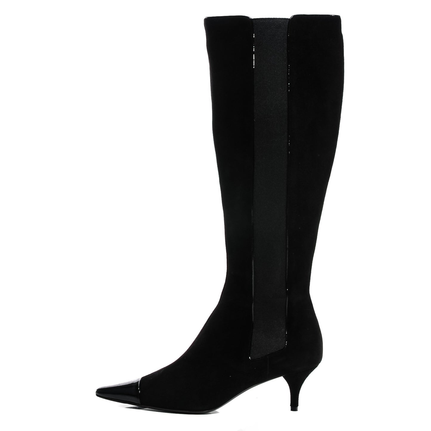 Suede Patent Cap Toe Knee High Boots 38 Black