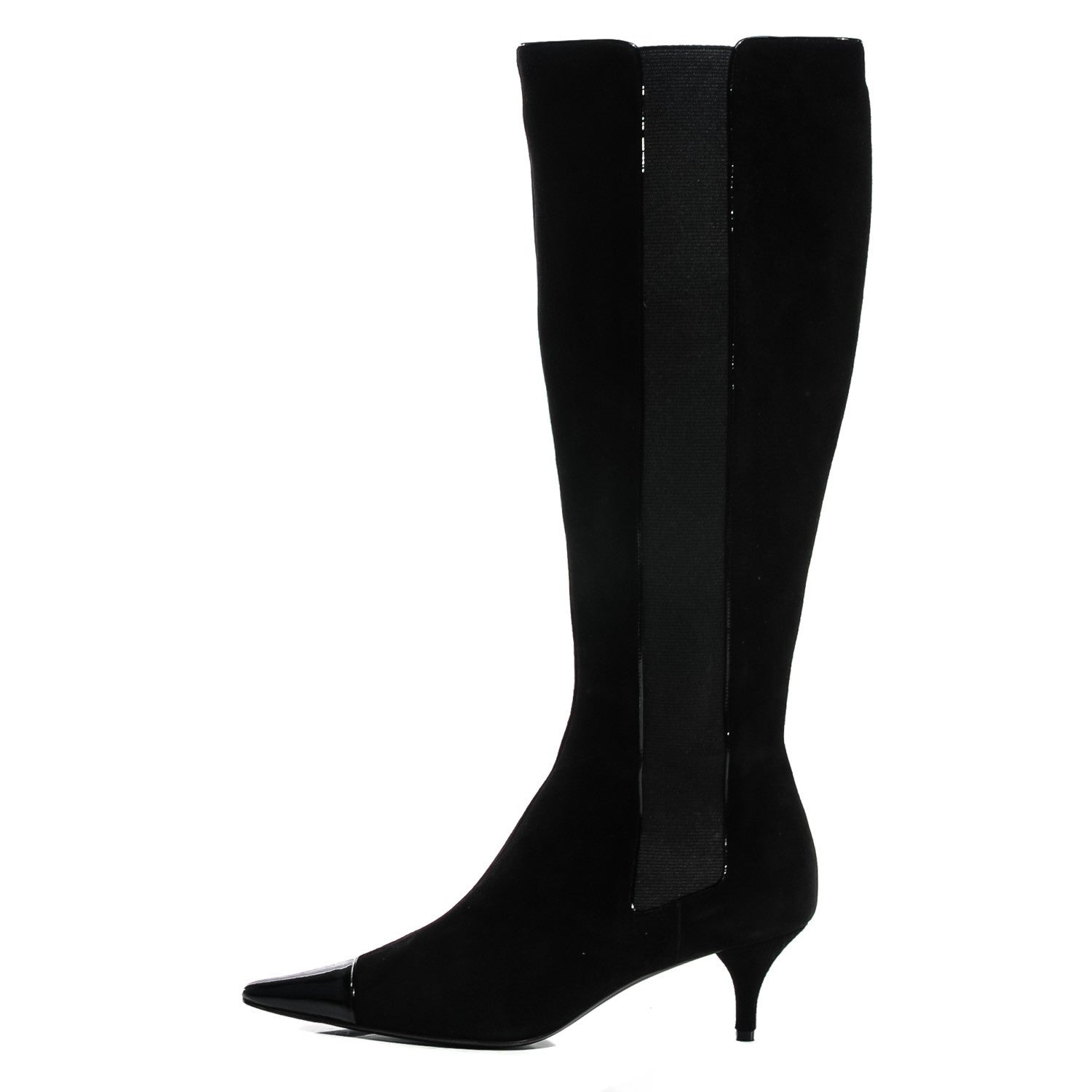 Chanel Suede Patent Cap Toe Knee High Boots 38 Black 1 of 6