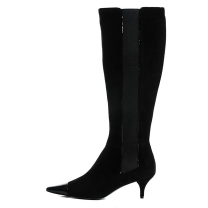 Chanel Suede Patent Cap Toe Knee High Boots 38 Black 1 of 6