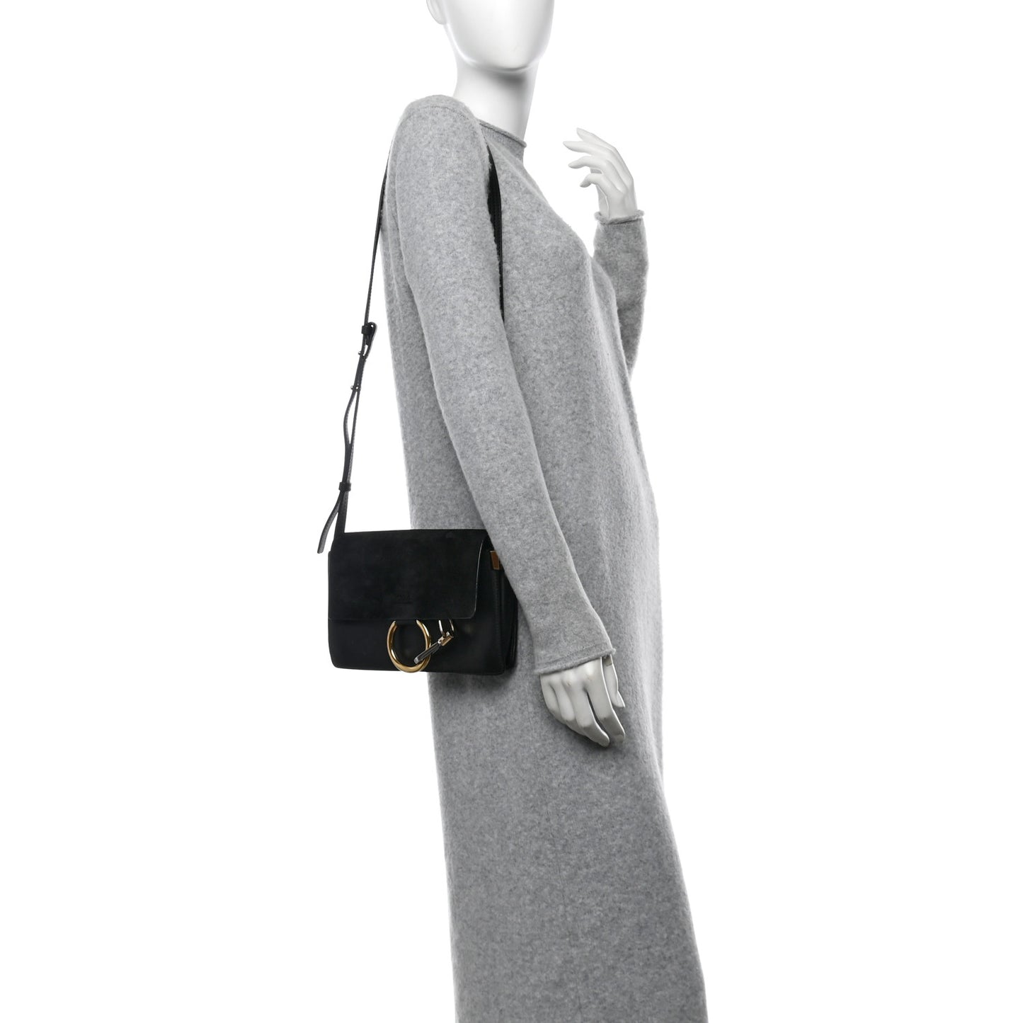 Suede Calfskin Small Faye Shoulder Bag Black