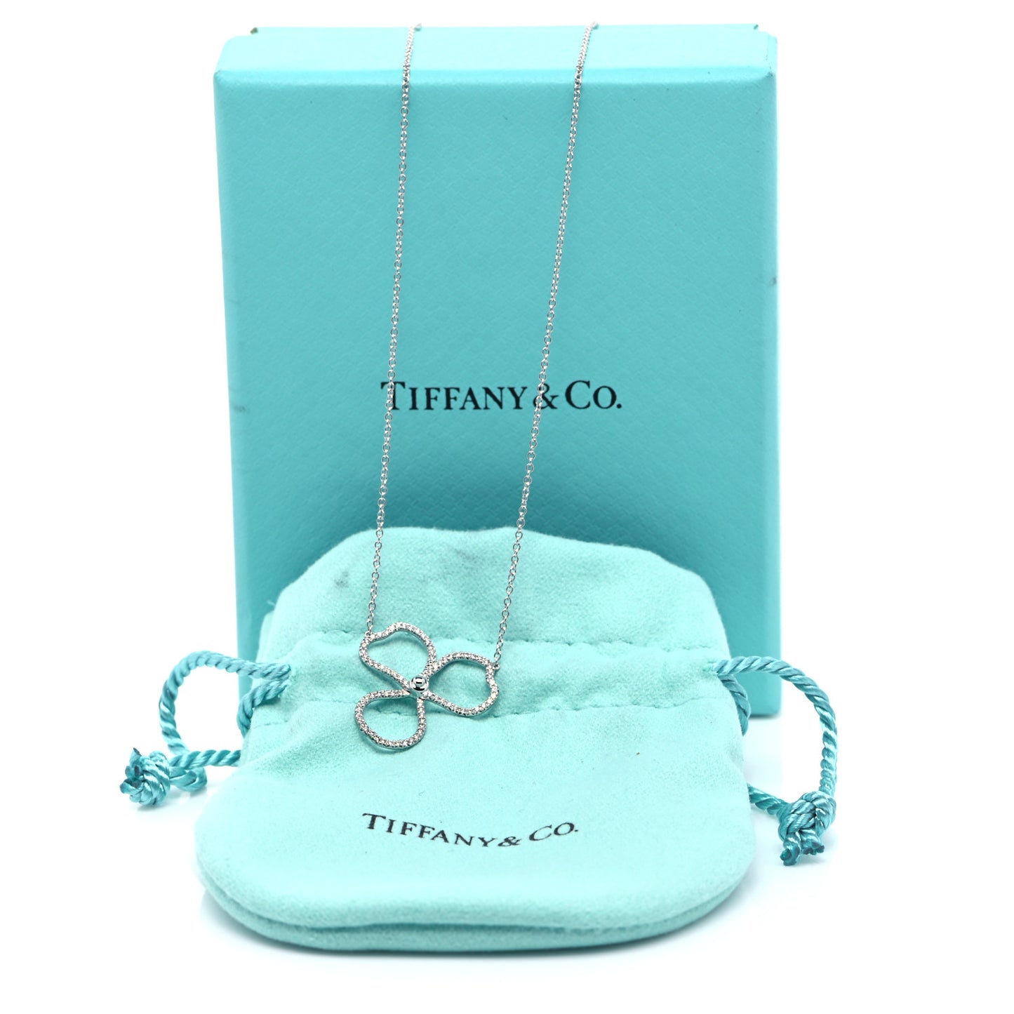 Platinum Diamond Large Paper Flowers Pendant Necklace