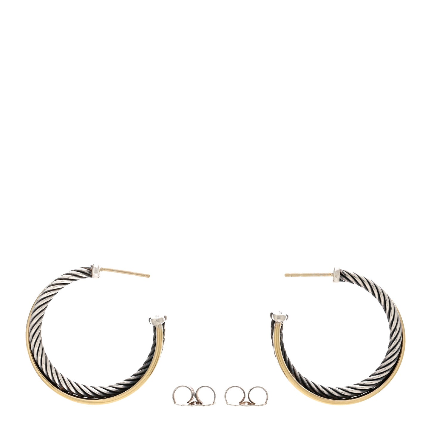 Sterling Silver 18K Yellow Gold 31mm Crossover Cable Hoop Earrings