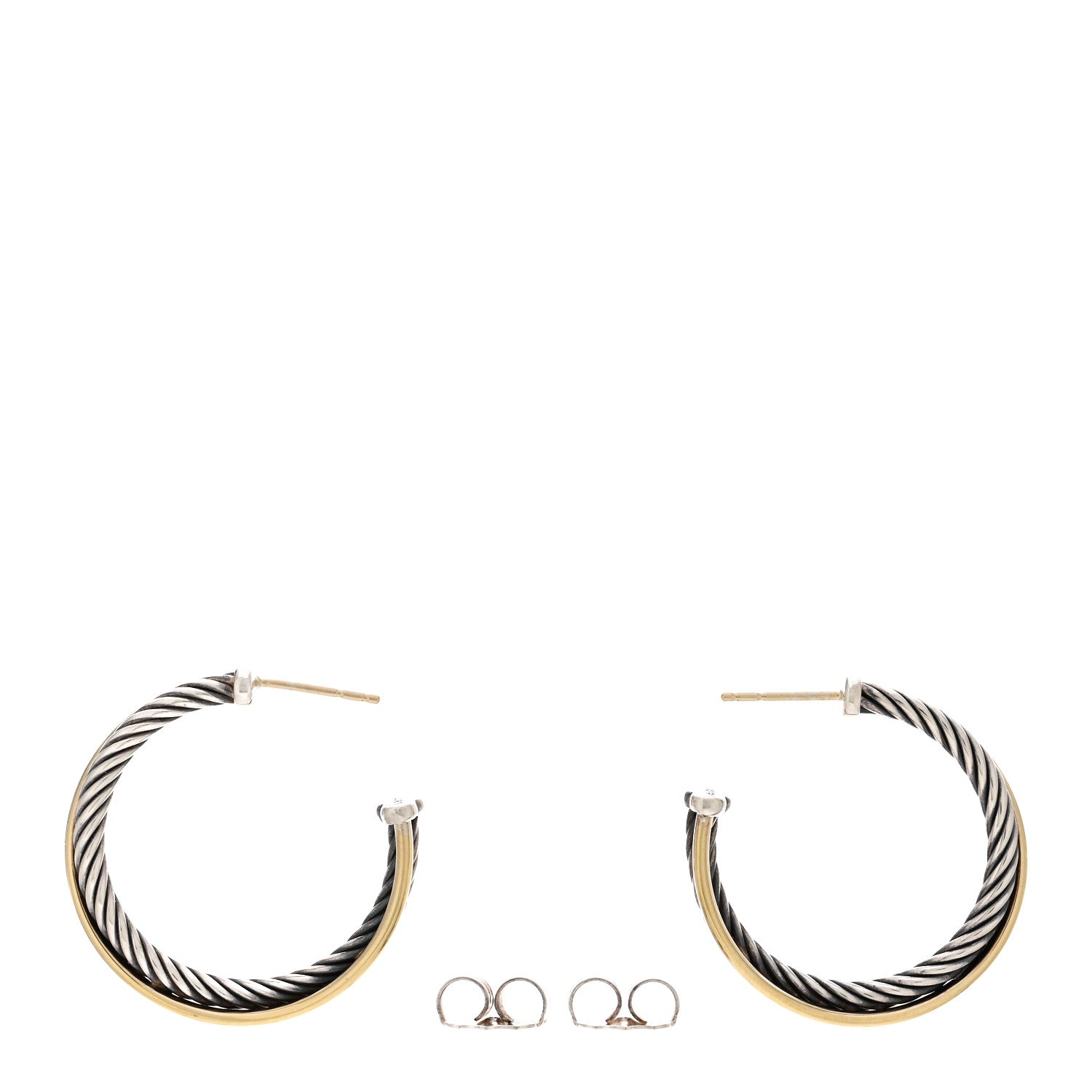 David Yurman Sterling Silver 18K Yellow Gold 31mm Crossover Cable Hoop Earrings 3 of 4