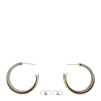 David Yurman Sterling Silver 18K Yellow Gold 31mm Crossover Cable Hoop Earrings 3 of 4