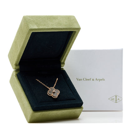 Van Cleef & Arpels 18K Rose Gold Diamond Silver Obsidian Vintage Alhambra Pendant Necklace 6 of 6